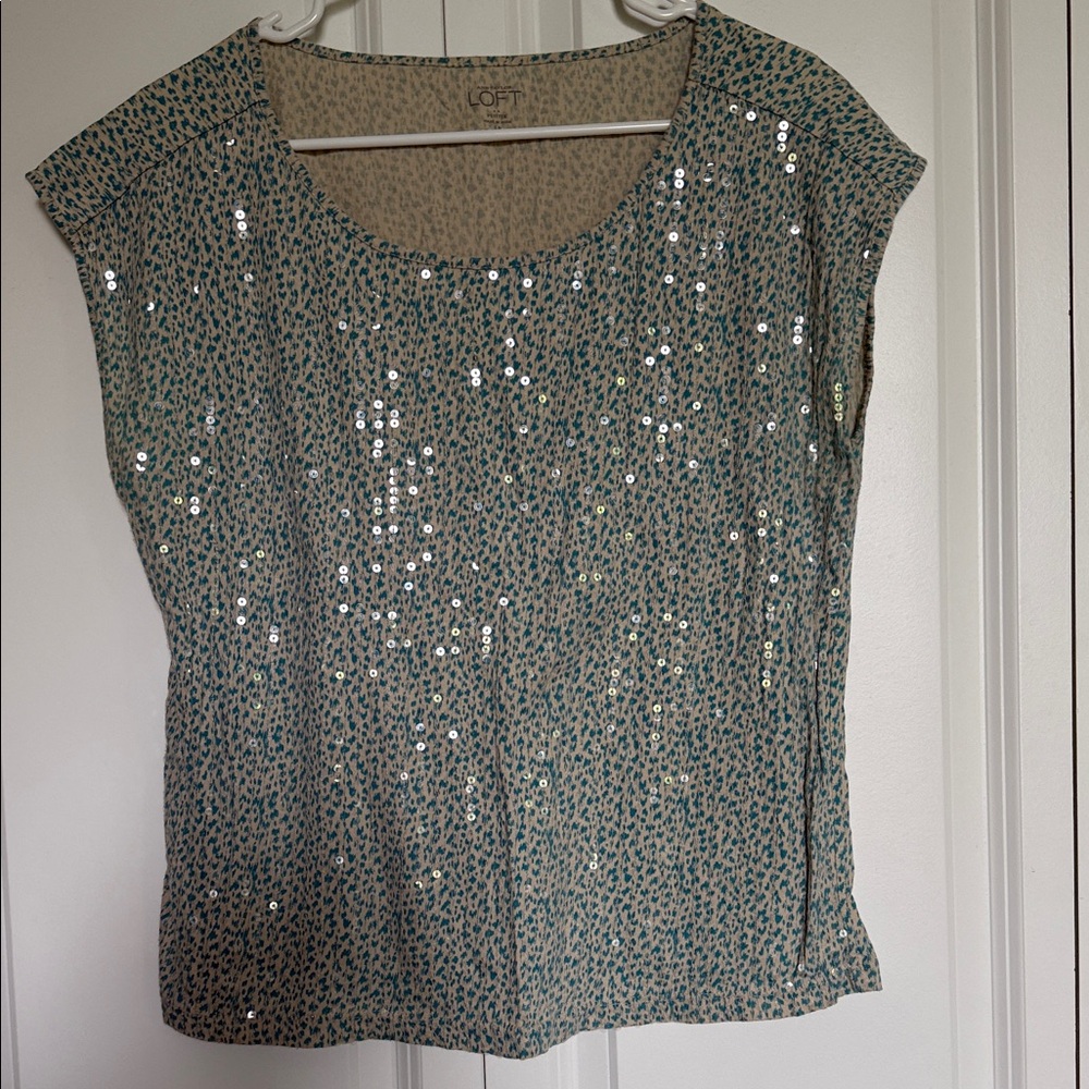 LOFT LP Women's Sparkle Blouse - Teal and Cream